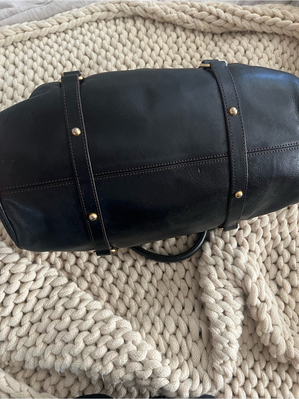Dooney & Bourke Black Leather Satchel with Gold Hardware - Picture 4 of 8